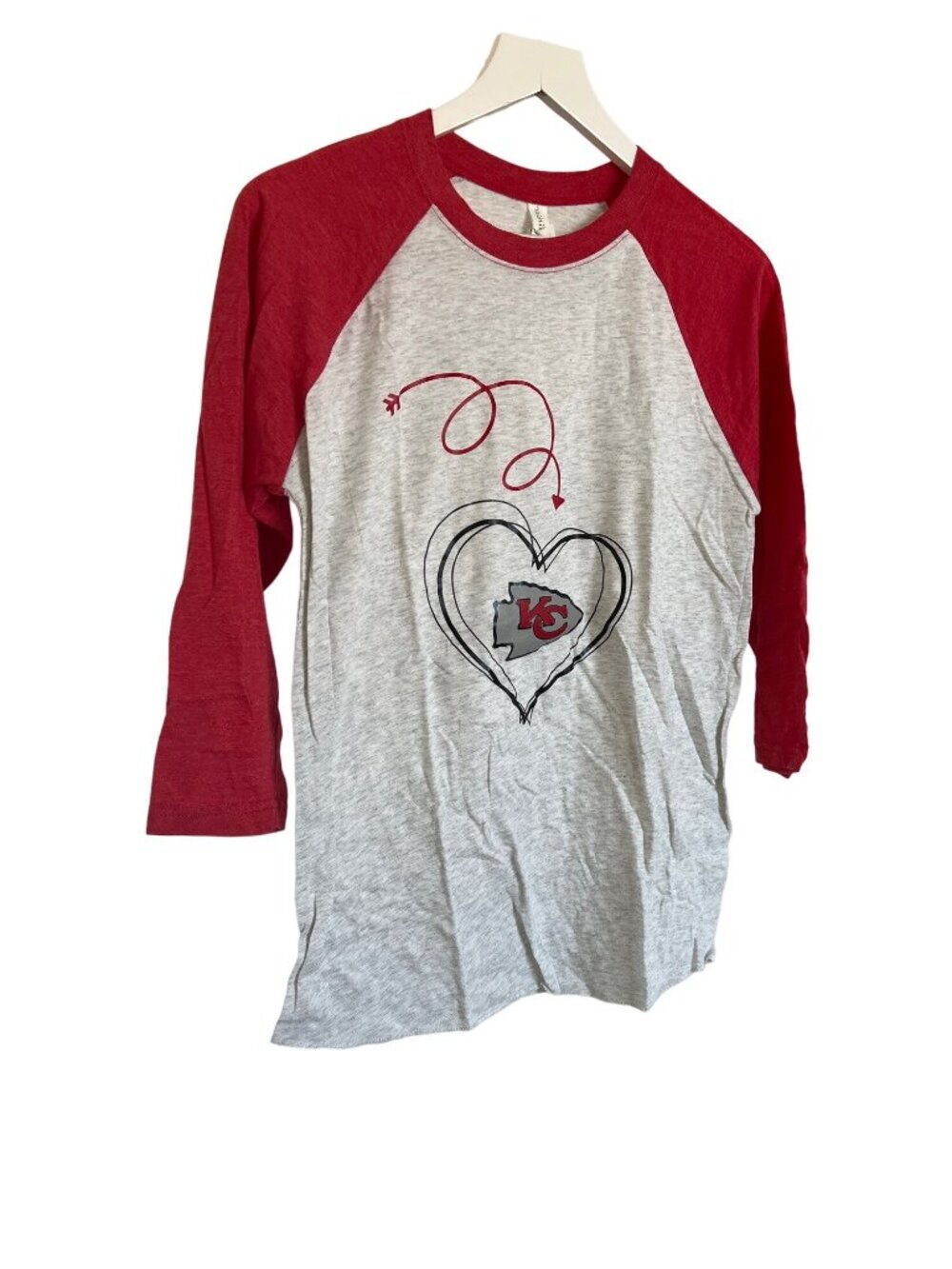 Next Level Custom KC Chiefs Raglan Tee Red & Gray - Picture 2 of 3